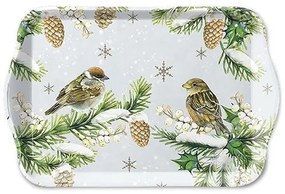 Sparrows In Snow műanyag kistálca 13x21cm