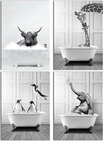 Vászonkép Poszter keret nélkül 4 db 50x70 cm Állatok a fürdőszobában minta