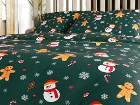 2 db-os Mikroplüss Ágyneműhuzat Szett SNOWMAN AND GINGERBREAD zöld + mikroplüss lepedő SOFT 180x200 cm fehér, franciaágy