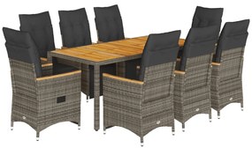 vidaXL 9 részes szürke polyrattan kerti bisztrógarnitúra párnákkal