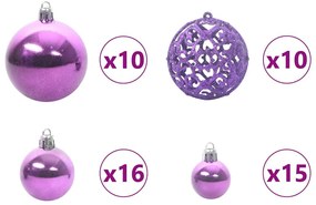 Karácsonyi Díszgömb Készlet 300 LED-del 120 pcs Lila Műanyag