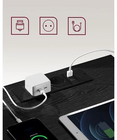 VASAGLE Éjjeliszekrény 2 darabos szett, 2 hálózati aljzattal és 2 USB-porttal, fekete színben