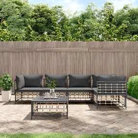 6 részes antracitszürke polyrattan kerti ülőgarnitúra párnákkal