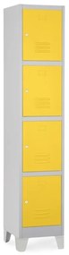 Fém szekrény - 4 doboz, 38 x 45 x 195 cm, fix lábakkal, hengerzár, sárga - ral 1023