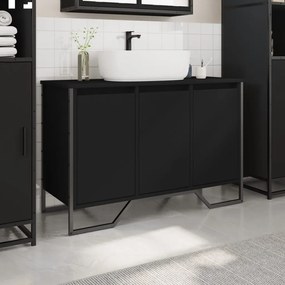 Fekete szerelt fa fürdőszobai mosdószekrény 91 x 35 x 60 cm