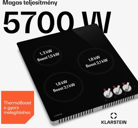 Klarstein Kochheld indukciós főzőlap | Elegáns és erőteljes | 3 főzőzóna | 5700 W | 45 cm