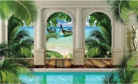 Flizelin fotótapéta Földközi-tenger medence pálmafák terasz 312x219 +ragasztó