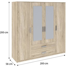 Verdana gardróbszekrény 200cm 4D2S Sonoma Oak