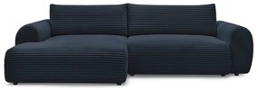 Sötétkék kordbársony kinyitható sarokkanapé (bal oldali) Lucien – Bobochic Paris
