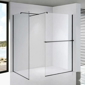 Stuxi Milano Kombi Plus 1 Black Walk-in zuhanyfal, 90x100 cm, 8 mm vastag vízlepergető biztonsági üveggel, polccal és törölközőtartóval