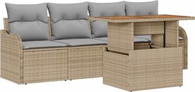vidaXL Kerti Kanapé Szett 5 pcs Beige és Világosszürke polirattan