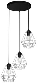 Csillár zsinóron BERGEN 3xE27/60W/230V fekete/fényes króm