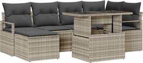 vidaXL Kerti Kanapé Szett párnával 7 pcs Világosszürke Poli rattan