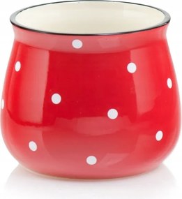 Kerámia kaspó piros pöttyös virágdísz 13 cm
