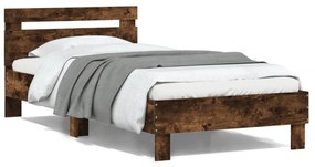 füstös tölgyszínű szerelt fa ágykeret fejtámlával 100 x 200 cm