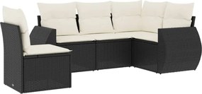 vidaXL 5 részes fekete polyrattan kerti kanapészett párnákkal