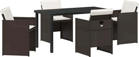 vidaXL Kert étkező szett párnával 5 pcs Barna polirattan