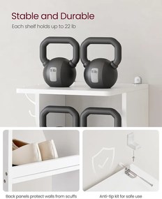 7 szintes keskeny cipőtartó állvány akasztókkal, fehér