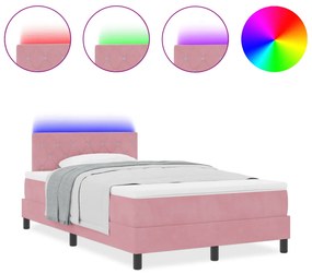 Box Spring Ágy Matrac és LED Rózsaszín 120x200 cm Bársony