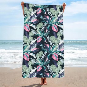 Gyorsan száradó strandtörölköző NIGHT BLOSSOM 100x180 cm fekete, 100% mikroszálas