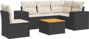 vidaXL 6 részes fekete polyrattan kerti ülőgarnitúra párnákkal