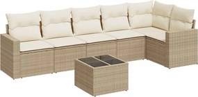 vidaXL 7 részes bézs polyrattan kerti ülőgarnitúra párnákkal