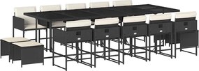 vidaXL 15 részes fekete polyrattan kerti étkezőgarnitúra párnákkal