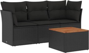 vidaXL 4 részes fekete polyrattan kerti ülőgarnitúra párnákkal