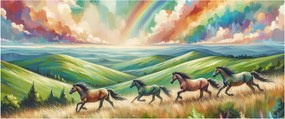 Kép – Vágtázó lovak a tájban (120x50 cm)