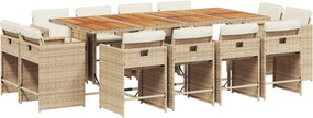 vidaXL 13 részes bézs polyrattan kerti étkezőgarnitúra párnákkal