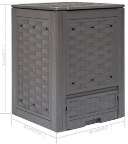 barna műanyag rattan kerti komposztáló 60 x 60 x 83 cm 300 L
