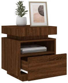 2 db barna tölgy éjjeliszekrény LED-fényekkel 40x39x48,5 cm