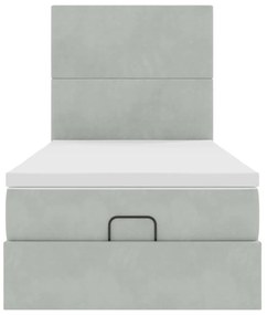 Ottomán ágykeret matracokkal világosszürke 80x200cm bársony