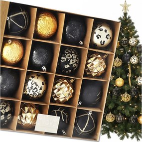 Karácsonyfadísz Arany Fekete Díszek Dekoráció 8CM 16DB-OS Szett