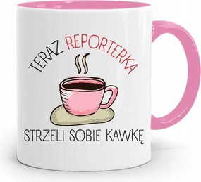 Rózsaszín Bögre Ajándék Riporter Újságírónak, fényképes nyomtatással