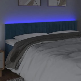 sötétkék bársony LED-es fejtámla 180x5x78/88 cm