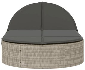 Világosszürke polyrattan dupla napozóágy párnával