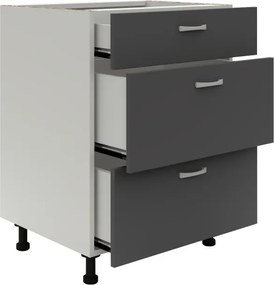 Benita 3 fiókos Alsó konyhaszekrény Antracit-Fehér 60x50x80 cm