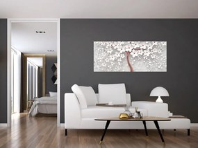 Kép - Egy fehér fa képe virágokkal, rózsaarany (120x50 cm)