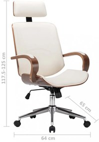 krémszínű műbőr és hajlított fa irodai forgószék fejtámlával