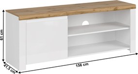 TV asztal 1D/160, fényes fehér/wotan tölgy, VILGO