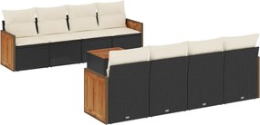 vidaXL 9 részes fekete polyrattan kerti ülőgarnitúra párnákkal