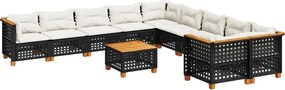 vidaXL 11 részes fekete polyrattan kerti ülőgarnitúra párnákkal