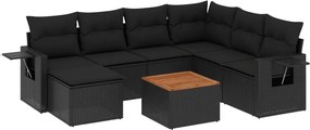 vidaXL 8 részes fekete polyrattan kerti ülőgarnitúra párnákkal