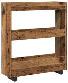 3 szintes antik fa színű szerelt fa keskeny tárolókocsi