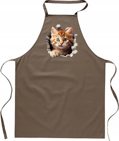 Konyhai Kötény pamut bézs lyuk cica macskával Maine Coon FA_487_b