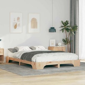 Földi ágykeret tárolóval Barna 140 x 220 cm Tömör fenyőfa