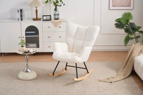 Hintaszék, relaxációs szék, szoptatós fotel plüss szövet kárpitozással, fehér színű