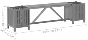 szürke tömör akácfa kerti pad 2 virágtartóval 150 cm