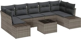 vidaXL Kerti Kanapé Szett párnával tárolóval 8 pcs Szürke polirattan
